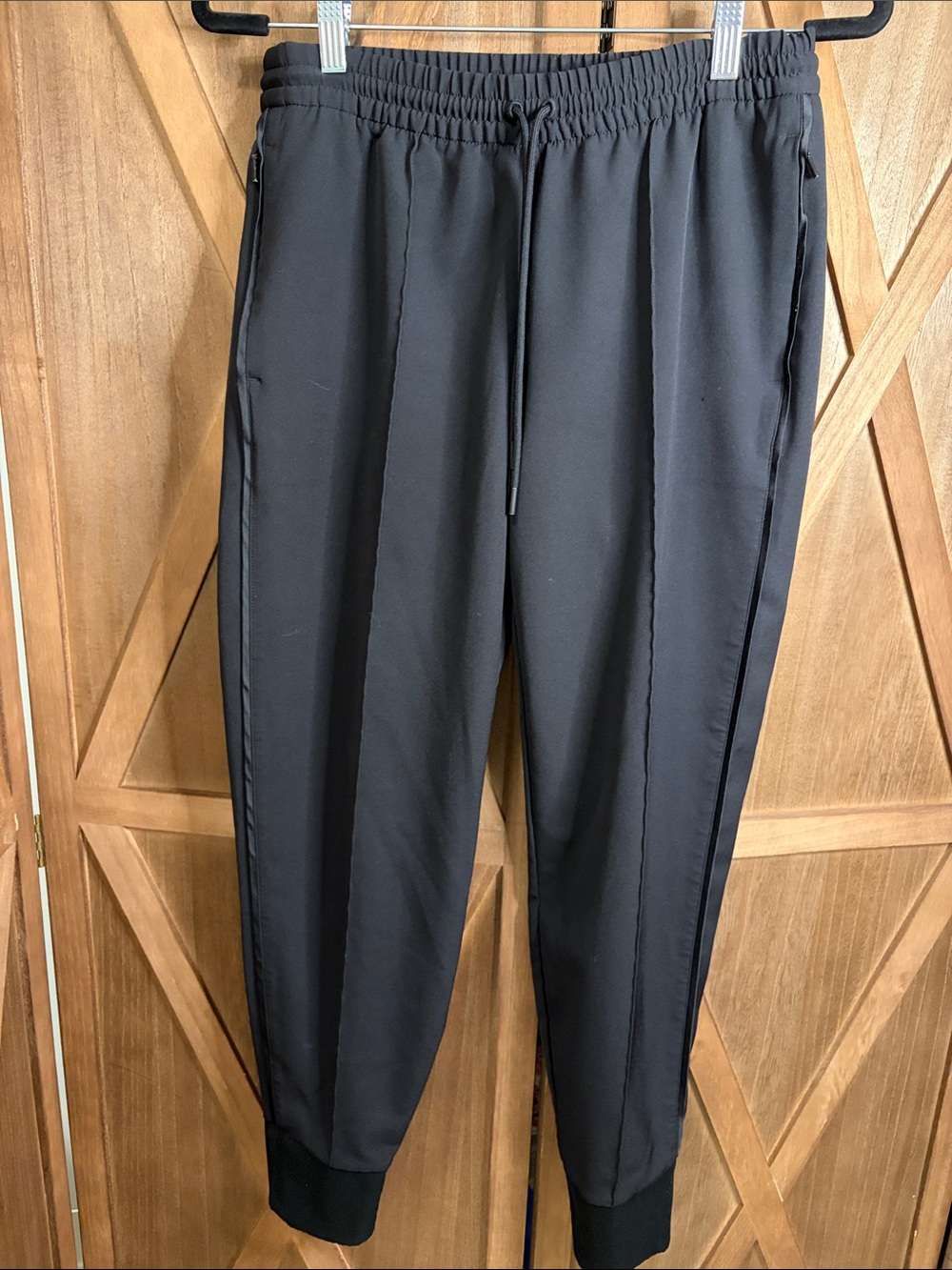 ATHLETA Venice Track Stripe Pintuck Jogger Pants Black SIZE 4
